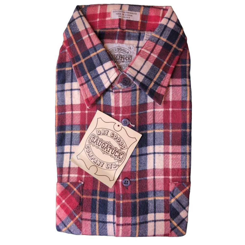 Saugatuck Dry Goods Vintage Men's 100% Cotton Flannel Red Blue White Large NWT